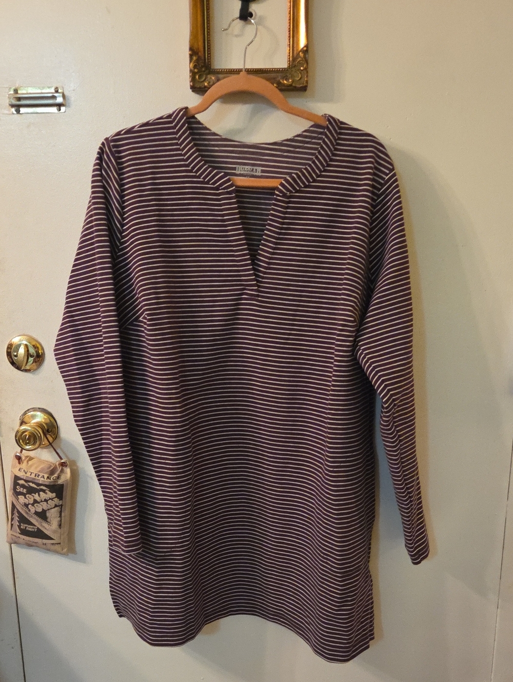 Duluth Trading Co Purple and White Striped Tunic